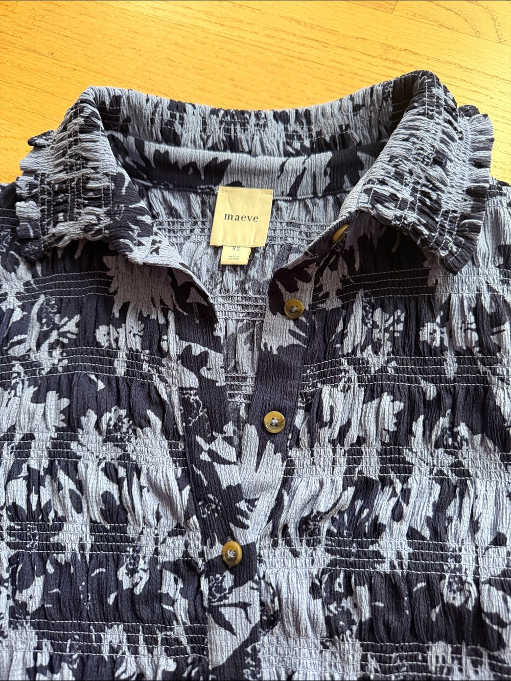 Maeve Navy and Periwinkle Blue Crinkle Button-Down Shirt - Picture 2 of 5